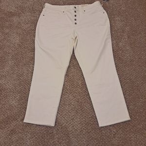 Button Fly White Denim Pants